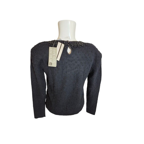 Anne Klein VTG 90s Y2K Beaded Sweater Lambswool Angora Sweater Black Sz S NEW - Picture 3 of 6